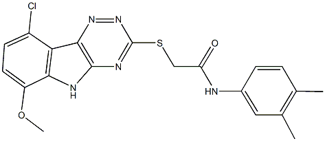 2-[(9-chloro-6-methoxy-5H-[1,2,4]triazino[5,6-b]indol-3-yl)sulfanyl]-N-(3,4-dimethylphenyl)acetamide Struktur