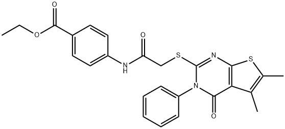 ethyl 4-({[(5,6-dimethyl-4-oxo-3-phenyl-3,4-dihydrothieno[2,3-d]pyrimidin-2-yl)sulfanyl]acetyl}amino)benzoate Struktur