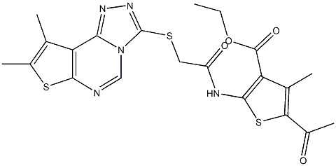 ethyl 5-acetyl-2-({[(8,9-dimethylthieno[3,2-e][1,2,4]triazolo[4,3-c]pyrimidin-3-yl)sulfanyl]acetyl}amino)-4-methyl-3-thiophenecarboxylate Struktur