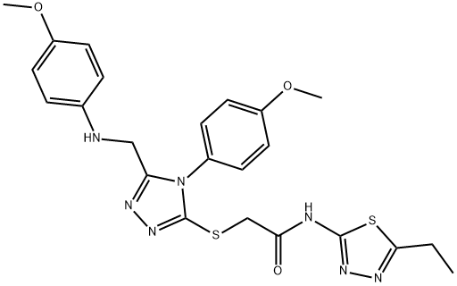 N-(5-ethyl-1,3,4-thiadiazol-2-yl)-2-{[5-[(4-methoxyanilino)methyl]-4-(4-methoxyphenyl)-4H-1,2,4-triazol-3-yl]sulfanyl}acetamide Struktur