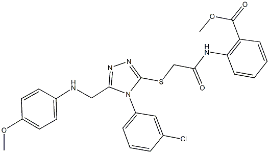 methyl 2-{[({4-(3-chlorophenyl)-5-[(4-methoxyanilino)methyl]-4H-1,2,4-triazol-3-yl}sulfanyl)acetyl]amino}benzoate Struktur