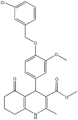 methyl 4-{4-[(3-chlorobenzyl)oxy]-3-methoxyphenyl}-2-methyl-5-oxo-1,4,5,6,7,8-hexahydro-3-quinolinecarboxylate Struktur