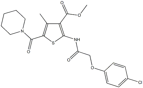 methyl 2-{[(4-chlorophenoxy)acetyl]amino}-4-methyl-5-(1-piperidinylcarbonyl)-3-thiophenecarboxylate Struktur