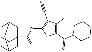 N-[3-cyano-4-methyl-5-(piperidin-1-ylcarbonyl)thien-2-yl]tricyclo[3.3.1.1~3,7~]decane-1-carboxamide Struktur