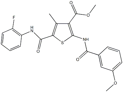 methyl 5-{[(2-fluorophenyl)amino]carbonyl}-4-methyl-2-({[3-(methyloxy)phenyl]carbonyl}amino)thiophene-3-carboxylate Struktur