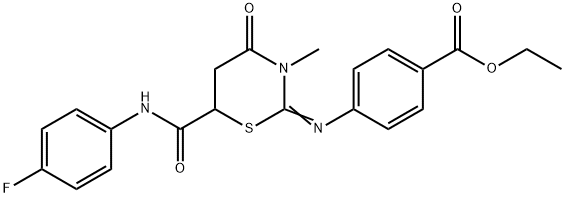 ethyl 4-({6-[(4-fluoroanilino)carbonyl]-3-methyl-4-oxo-1,3-thiazinan-2-ylidene}amino)benzoate Struktur