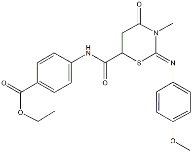 ethyl 4-[({2-[(4-methoxyphenyl)imino]-3-methyl-4-oxo-1,3-thiazinan-6-yl}carbonyl)amino]benzoate Struktur