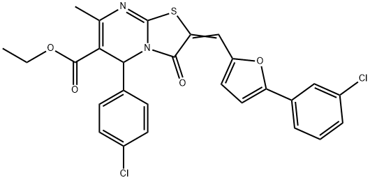 ethyl 5-(4-chlorophenyl)-2-{[5-(3-chlorophenyl)-2-furyl]methylene}-7-methyl-3-oxo-2,3-dihydro-5H-[1,3]thiazolo[3,2-a]pyrimidine-6-carboxylate Struktur