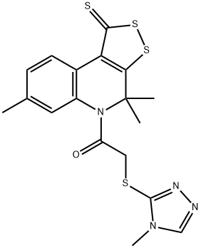 4,4,7-trimethyl-5-{[(4-methyl-4H-1,2,4-triazol-3-yl)sulfanyl]acetyl}-4,5-dihydro-1H-[1,2]dithiolo[3,4-c]quinoline-1-thione Struktur