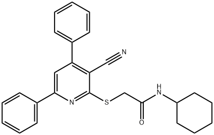 2-[(3-cyano-4,6-diphenyl-2-pyridinyl)sulfanyl]-N-cyclohexylacetamide Struktur