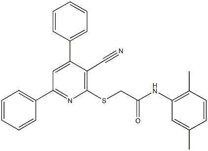 2-[(3-cyano-4,6-diphenyl-2-pyridinyl)sulfanyl]-N-(2,5-dimethylphenyl)acetamide Struktur