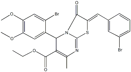 ethyl 2-(3-bromobenzylidene)-5-(2-bromo-4,5-dimethoxyphenyl)-7-methyl-3-oxo-2,3-dihydro-5H-[1,3]thiazolo[3,2-a]pyrimidine-6-carboxylate Struktur