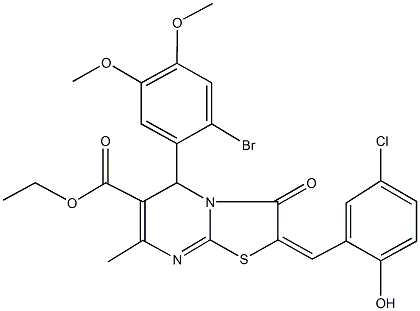 ethyl 5-(2-bromo-4,5-dimethoxyphenyl)-2-(5-chloro-2-hydroxybenzylidene)-7-methyl-3-oxo-2,3-dihydro-5H-[1,3]thiazolo[3,2-a]pyrimidine-6-carboxylate Struktur