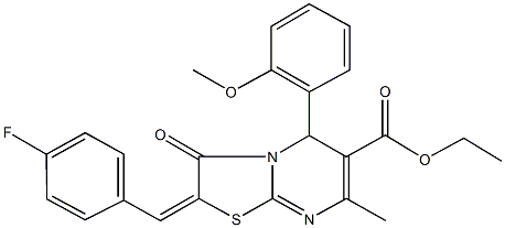 ethyl 2-(4-fluorobenzylidene)-5-(2-methoxyphenyl)-7-methyl-3-oxo-2,3-dihydro-5H-[1,3]thiazolo[3,2-a]pyrimidine-6-carboxylate Struktur