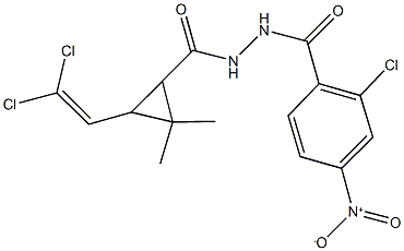 N'-{2-chloro-4-nitrobenzoyl}-3-(2,2-dichlorovinyl)-2,2-dimethylcyclopropanecarbohydrazide Struktur