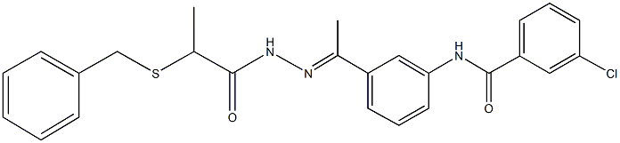 N-(3-{N-[2-(benzylsulfanyl)propanoyl]ethanehydrazonoyl}phenyl)-3-chlorobenzamide Struktur