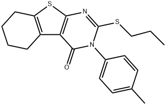 3-(4-methylphenyl)-2-(propylsulfanyl)-5,6,7,8-tetrahydro[1]benzothieno[2,3-d]pyrimidin-4(3H)-one Struktur