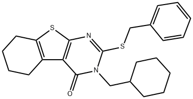 2-(benzylsulfanyl)-3-(cyclohexylmethyl)-5,6,7,8-tetrahydro[1]benzothieno[2,3-d]pyrimidin-4(3H)-one Struktur