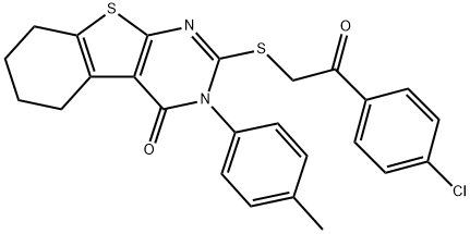 2-{[2-(4-chlorophenyl)-2-oxoethyl]sulfanyl}-3-(4-methylphenyl)-5,6,7,8-tetrahydro[1]benzothieno[2,3-d]pyrimidin-4(3H)-one Struktur