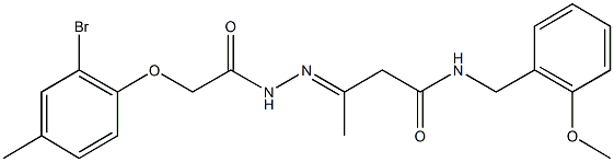 3-{[(2-bromo-4-methylphenoxy)acetyl]hydrazono}-N-(2-methoxybenzyl)butanamide Struktur