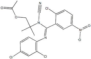 2-[{{2-chloro-5-nitrophenyl}[(2,4-dichlorophenyl)imino]methyl}(cyano)amino]-2-methylpropyl acetate Struktur