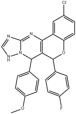 4-[2-chloro-6-(4-fluorophenyl)-7,12-dihydro-6H-chromeno[4,3-d][1,2,4]triazolo[1,5-a]pyrimidin-7-yl]phenyl methyl ether Struktur