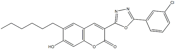 3-[5-(3-chlorophenyl)-1,3,4-oxadiazol-2-yl]-6-hexyl-7-hydroxy-2H-chromen-2-one Struktur