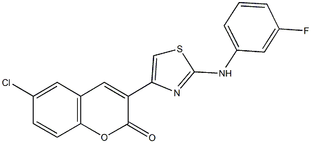 6-chloro-3-[2-(3-fluoroanilino)-1,3-thiazol-4-yl]-2H-chromen-2-one Struktur