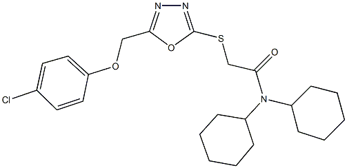 2-({5-[(4-chlorophenoxy)methyl]-1,3,4-oxadiazol-2-yl}sulfanyl)-N,N-dicyclohexylacetamide Struktur