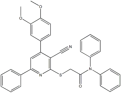 2-{[3-cyano-4-(3,4-dimethoxyphenyl)-6-phenyl-2-pyridinyl]sulfanyl}-N,N-diphenylacetamide Struktur