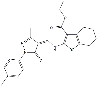 ethyl 2-({[1-(4-iodophenyl)-3-methyl-5-oxo-1,5-dihydro-4H-pyrazol-4-ylidene]methyl}amino)-4,5,6,7-tetrahydro-1-benzothiophene-3-carboxylate Struktur