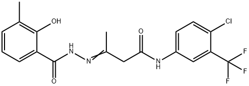 N-[4-chloro-3-(trifluoromethyl)phenyl]-3-[(2-hydroxy-3-methylbenzoyl)hydrazono]butanamide Struktur