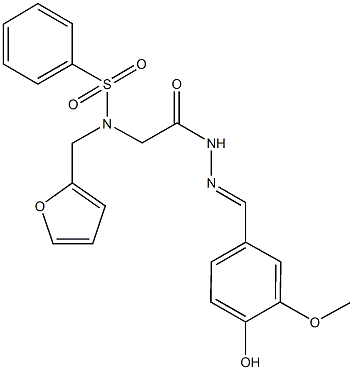 N-(2-furylmethyl)-N-{2-[2-(4-hydroxy-3-methoxybenzylidene)hydrazino]-2-oxoethyl}benzenesulfonamide Struktur