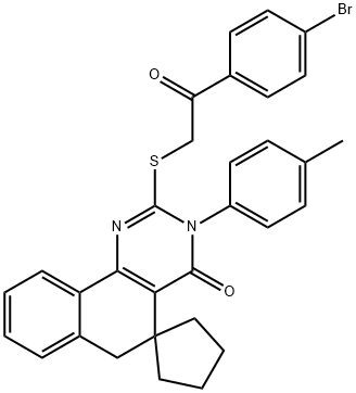 2-{[2-(4-bromophenyl)-2-oxoethyl]sulfanyl}-3-(4-methylphenyl)-5,6-dihydrospiro(benzo[h]quinazoline-5,1'-cyclopentane)-4(3H)-one Struktur