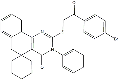 2-{[2-(4-bromophenyl)-2-oxoethyl]sulfanyl}-3-phenyl-5,6-dihydrospiro(benzo[h]quinazoline-5,1'-cyclohexane)-4(3H)-one Struktur