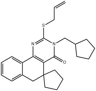 2-(allylsulfanyl)-3-(cyclopentylmethyl)-5,6-dihydrospiro(benzo[h]quinazoline-5,1'-cyclopentane)-4(3H)-one Struktur