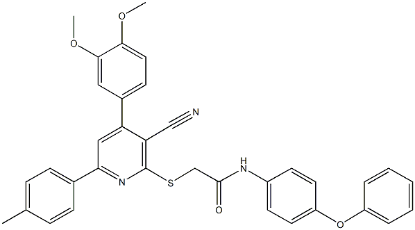 2-{[3-cyano-4-(3,4-dimethoxyphenyl)-6-(4-methylphenyl)-2-pyridinyl]sulfanyl}-N-(4-phenoxyphenyl)acetamide Struktur