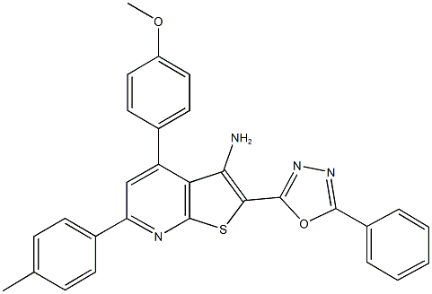 4-(4-methoxyphenyl)-6-(4-methylphenyl)-2-(5-phenyl-1,3,4-oxadiazol-2-yl)thieno[2,3-b]pyridin-3-ylamine Struktur