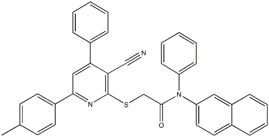 2-{[3-cyano-6-(4-methylphenyl)-4-phenyl-2-pyridinyl]sulfanyl}-N-(2-naphthyl)-N-phenylacetamide Struktur