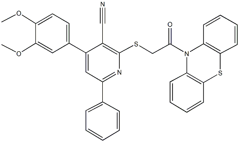 4-(3,4-dimethoxyphenyl)-2-{[2-oxo-2-(10H-phenothiazin-10-yl)ethyl]sulfanyl}-6-phenylnicotinonitrile Struktur