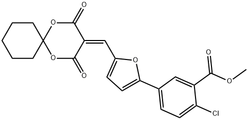 methyl 2-chloro-5-{5-[(2,4-dioxo-1,5-dioxaspiro[5.5]undec-3-ylidene)methyl]furan-2-yl}benzoate Struktur