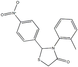 2-{4-nitrophenyl}-3-(2-methylphenyl)-1,3-thiazolidin-4-one Struktur