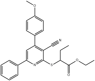 ethyl 2-{[3-cyano-4-(4-methoxyphenyl)-6-phenyl-2-pyridinyl]sulfanyl}butanoate Struktur