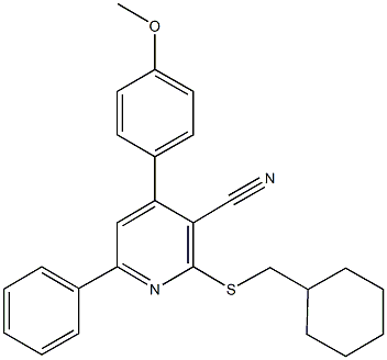 2-[(cyclohexylmethyl)sulfanyl]-4-(4-methoxyphenyl)-6-phenylnicotinonitrile Struktur