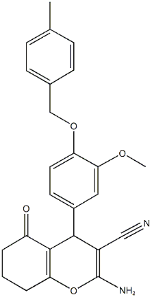 2-amino-4-{3-methoxy-4-[(4-methylbenzyl)oxy]phenyl}-5-oxo-5,6,7,8-tetrahydro-4H-chromene-3-carbonitrile Struktur