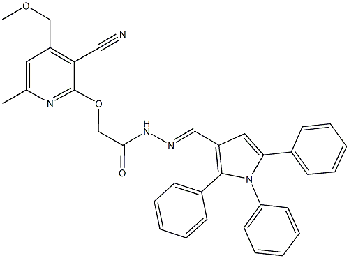 2-{[3-cyano-4-(methoxymethyl)-6-methyl-2-pyridinyl]oxy}-N'-[(1,2,5-triphenyl-1H-pyrrol-3-yl)methylene]acetohydrazide Struktur