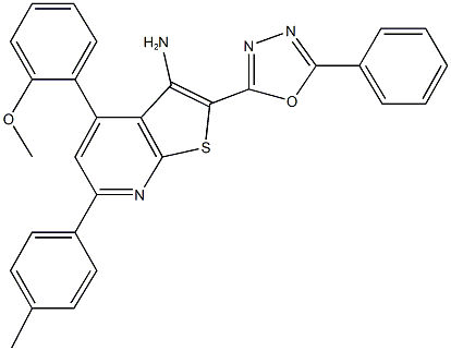 4-(2-methoxyphenyl)-6-(4-methylphenyl)-2-(5-phenyl-1,3,4-oxadiazol-2-yl)thieno[2,3-b]pyridin-3-ylamine Struktur