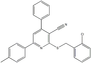 2-[(2-chlorobenzyl)sulfanyl]-6-(4-methylphenyl)-4-phenylnicotinonitrile Struktur