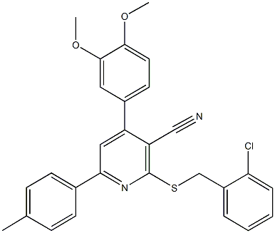 2-[(2-chlorobenzyl)sulfanyl]-4-(3,4-dimethoxyphenyl)-6-(4-methylphenyl)nicotinonitrile Struktur