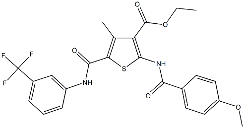 ethyl 2-[(4-methoxybenzoyl)amino]-4-methyl-5-{[3-(trifluoromethyl)anilino]carbonyl}-3-thiophenecarboxylate Struktur